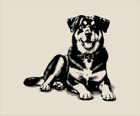 Labrador Retriever sitting on the ground. Vector illustration.