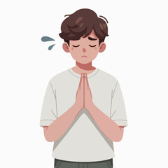 Illustration of Young Man in Prayer Awaiting Hopeful Outcome