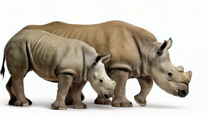 Fototapeta premium Generated image Mother and baby White Rhinoceros, Ceratotherium simum, 10 years old and