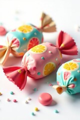 Colorful wrapper on white background isolated, edible decoration, candy wrapper white background colorful, candy paper