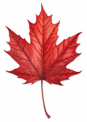 Red maple leaf PNG isolated on white background, representing fall season or natural beauty.