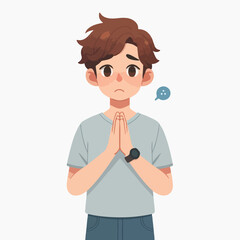 Fototapeta premium Sad Boy Praying Illustration in White Background