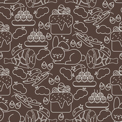 Easter foods outline pattern doodle style
