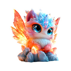 Fluffy 3D Cartoon Pony with Glowing Mane and Dragon Wings Isolated on Transparent Background