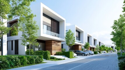 Modern White Houses Suburban Street Residential Architecture
