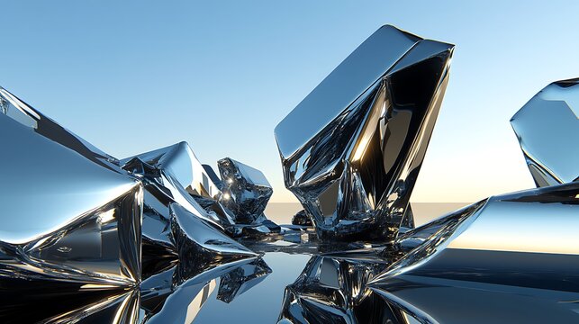 Abstract Chrome Crystal Landscape Reflecting Light