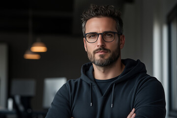 Obraz premium A professional portrait of a young male IT specialist in his late 20s