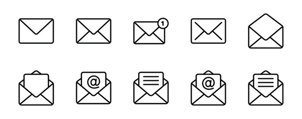 envelope icon set, mail symbol vector