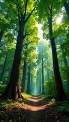 Obraz premium Forest with large trees and small branches stretching towards the sky, wood, trunk, canopy