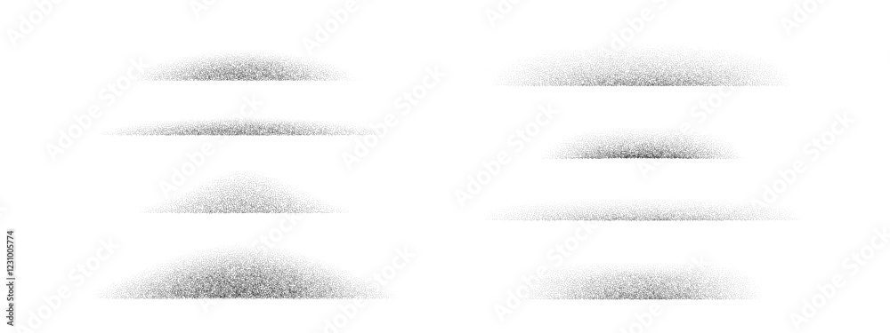 Aufkleber Dotted fading shadow set. Stippled shade effect collection. Textured vanishing halftone gradient stripes. Black sprayed grainy strips pack. Noise edge bundle for separate and divide. Vector