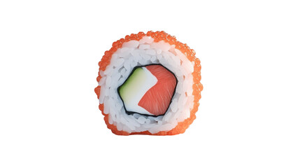 California roll showing salmon, avocado, and roe on transparent background