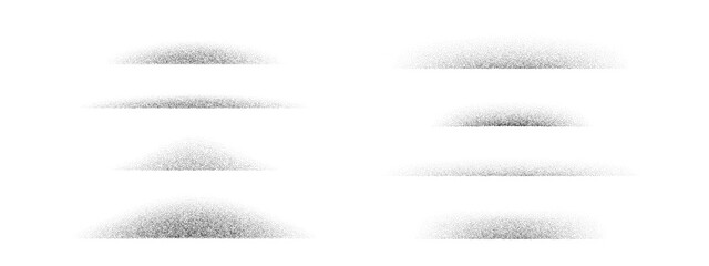 Dotted fading shadow set. Stippled shade effect collection. Textured vanishing halftone gradient stripes. Black sprayed grainy strips pack. Noise edge bundle for separate and divide. Vector