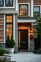 Fototapeta premium Luxury Modern Home Exterior at Night: Architectural Design and Landscaping