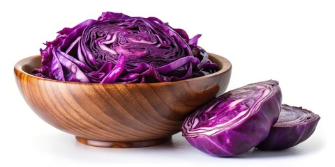 Fototapeta premium Purple Cabbage Slices in Wooden Bowl A Stunning Culinary Silhouette
