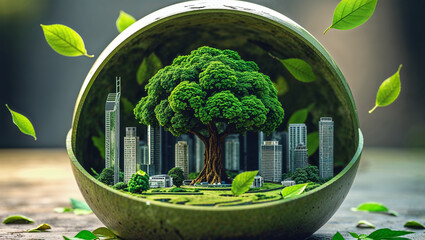  A visual concept of ESG (Environmental, Social, and Corporate Governance), emphasizing green energy, sustainable industry practice, environmental responsibility, social impact and governance 