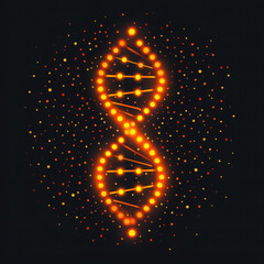 Obraz premium Minimal outline of DNA helix glowing with orange lights on dark background