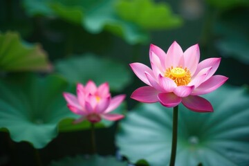 Lotus flowers blooming in a serene environment, peaceful, aquatic