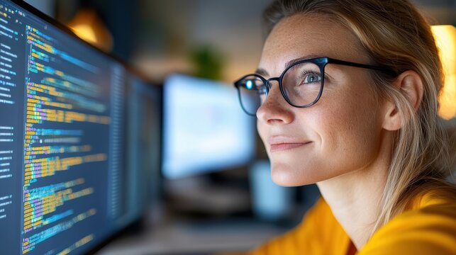 Focused software developer working late into the night on complex coding tasks