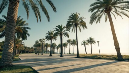 Palm trees casting dappled shadows on a sunny summer day, gardening, palm fronds