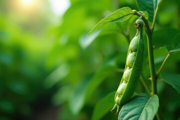 Mature soybean plant with ripe pods and leaves, growth, verdant