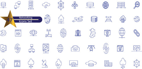 Networking line editable icon set. 
