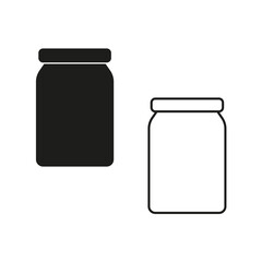 Jar icon set. Black and white outline. Minimal storage symbol. Simple container shape.