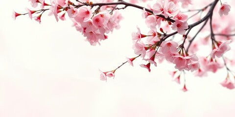 Fototapeta premium Pink cherry blossom tree branches blooming on a soft pastel background, bloom, background