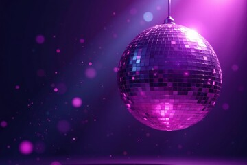 Obraz premium Sparkling purple disco ball suspended in mid air, illumination, disco ball, luxury