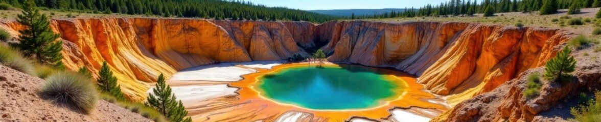 Steep canyon walls surrounding a hidden geyser, wilderness, geysers