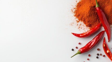 Chili peppers diced with spicy powder on a white background