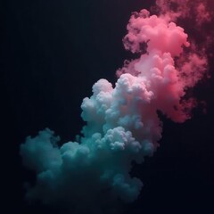 Naklejka premium A cloud of smoke rises high into the air on a dark and mysterious black background, mystery, smoke