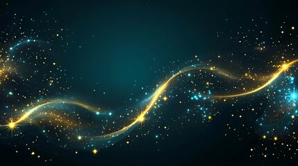 Golden and Teal Sparkling Wave Abstract Design