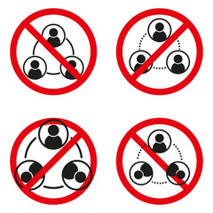 Prohibited circle icon. No access symbols. Red forbidden sign. User group icons.