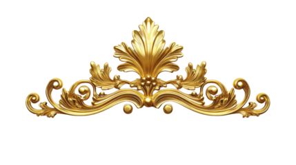 Golden ornament with acanthus leaves on transparent background