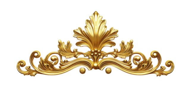 Golden ornament with acanthus leaves on transparent background