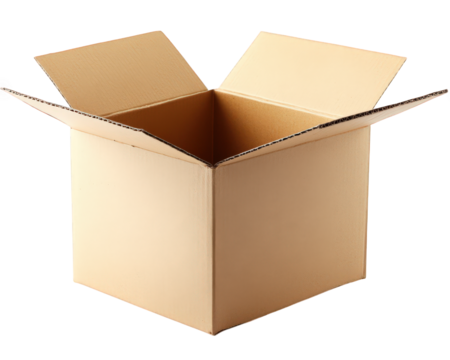 Empty cardboard box with open flaps, ideal for packaging and storage