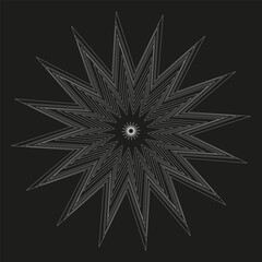 Black star icon. Geometric starburst shape. Abstract spiky design. Symmetrical vector element.