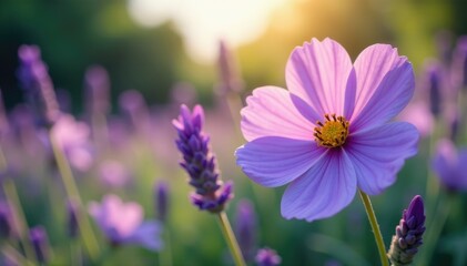 Fototapeta premium Large lavender colored flower blooming in a garden, lavender, flowers