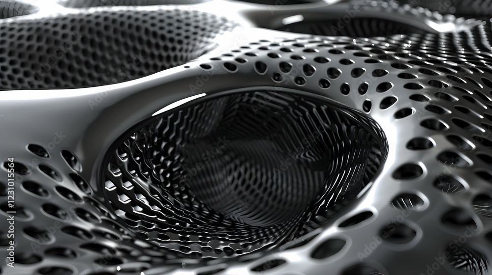 Fototapete a close-up view of a black, perforated, organic structure showcasing intricate patterns.