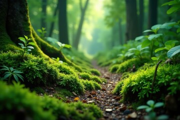 Obraz premium Lowland tropical rainforest floor carpeted with moss and ferns, nature, vegetation, forest floor