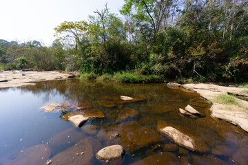 Modern reservoir construction and maintenance Asia. Clean water project for rural areas, showing environmental impact