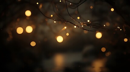 Obraz premium Golden Lights Twinkling On Dark Branches At Night