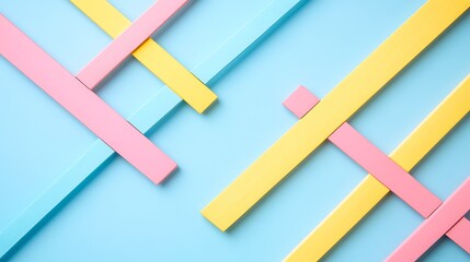 Pastel Colored Wooden Blocks Intersect On Blue Background