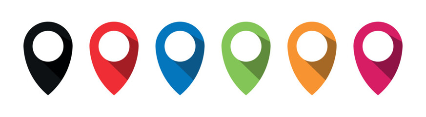 Pin location icon. Colorful map pointer. Marker pointer. Point of map. Pin icon to mark location. Flat design vector illustration. 