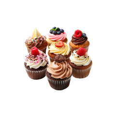 Colorful Assorted Cupcakes with Various Toppings and Decorations