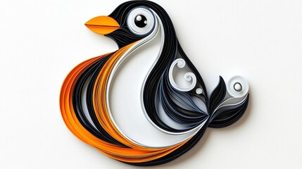 Paper Penguin Artwork With Rolled Paper And Artistic Design On A Light Background