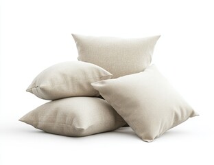 Obraz premium Four beige square pillows, stacked.