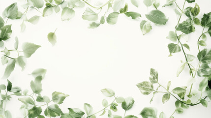Obraz premium Delicate green leaves forming a natural frame on a clean white background