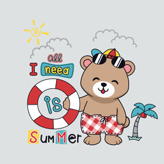 Vektor hewan lucu di sebuah pulau di pinggir pantai yang ingin berenang