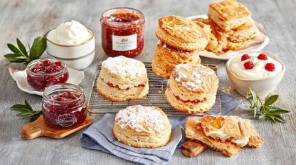 Indulging in freshly baked scones kitchen food photography cozy atmosphere top view culinary delight